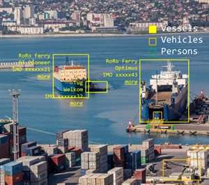 Überwachung mit optischer Schrägsicht im Hafen (exemplarisch)