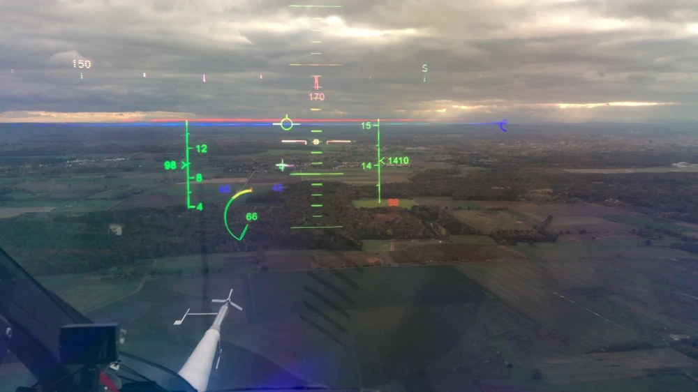 Looking through augmented reality glasses during an in-flight system test