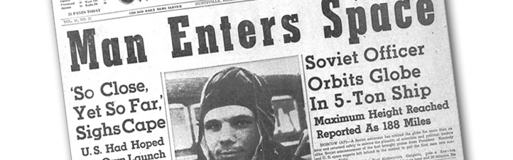 Gagarins Flug machte weltweit Schlagzeilen. Hier eine amerikanische Zeitung. Bild: NASA