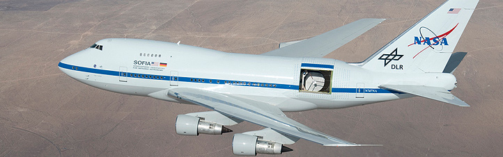 Der Jumbo-Jet mit dem fliegenden Teleskop im Einsatz. Bild: NASA (C. Thomas)