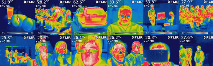 Hier haben Schülerinnen und Schüler in einem DLR_School_Lab gleich mal etwas mit der Infrarot-Kamera „gespielt“ – mit ungewöhnliche Portraits als Ergebnis … Bilder: DLR