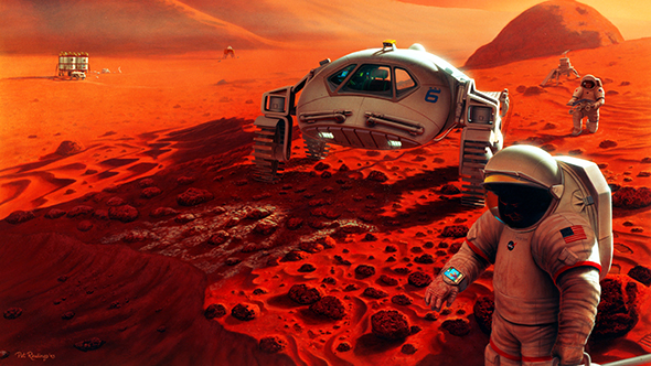 So könnte es aussehen, wenn Menschen den Mars erkunden. Bild: NASA, Pat Rawlings, SAIC
