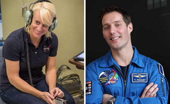 Kate Rubins (Bild NASA) und Thomas Pesquet (Bild: ESA) rufen Kinder dazu auf, bei Mission X mitzumachen. 