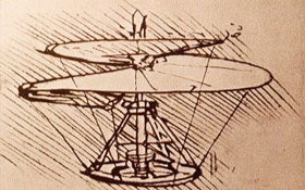 Entwurf eines Helikopters von Leonardo da Vinci. Bild: British Museum, London
