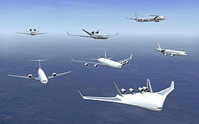 Sehen so die Flugzeuge der Zukunft aus? Dies ist eine Montage verschiedener Entwürfe, die zurzeit diskutiert werden. Bild: Airbus