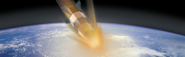 In dieser künstlerischen Darstellung wird gezeigt, wie heiß es zugeht, wenn Kapseln oder Raumfahrzeuge in die Luftschichten der Erde „eintauchen“. Bild: DLR