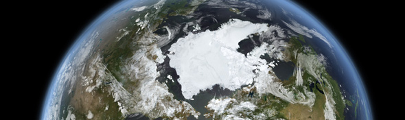 Schmelzendes Eis in der Arktis. Bild: DLR/DFD Daten: NSIDC, ACIA, NASA