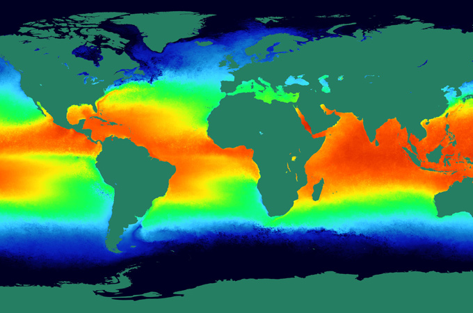 Diese Karte zeigt die Temperaturen der Meeresoberfläche. Die Daten lieferte ein Satellit. 
Bild: ESA