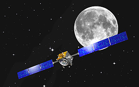 Die Sonde SMART-1 – hier in einer künstlerischen Darstellung – auf dem Weg zum Mond. Bild: ESA (J. Huart) 