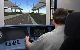 In dieser Simulationsanlage testen Wissenschaftlerinnen und Wissenschaftler des DLR neue Assistenzsysteme für den Schienenverkehr. Bild: DLR