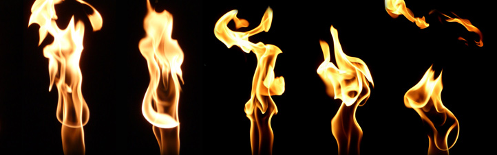 Diese Flammen scheinen zu „tanzen“. Hier wurde ein und dieselbe Flamme mehrmals fotografiert, dann wurden die Einzelbilder nebeneinander angeordnet. Bild: K.-A. 