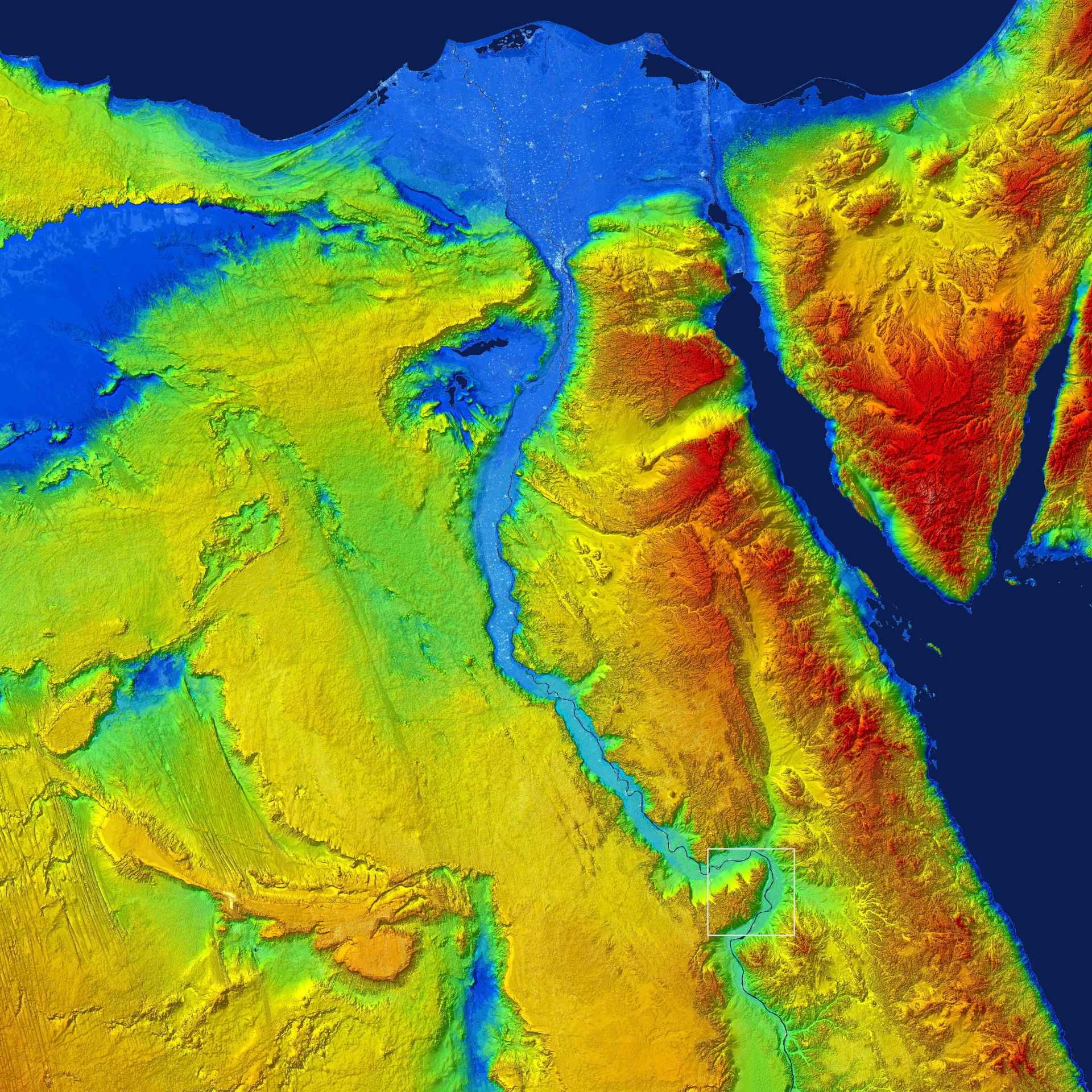 Digitales Höhenmodel des Tals der Könige im Niltal