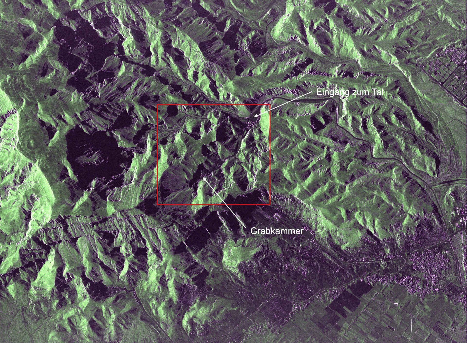 Radaraufnahme des Tals der Könige mit der Grabkammer Tutanchamuns