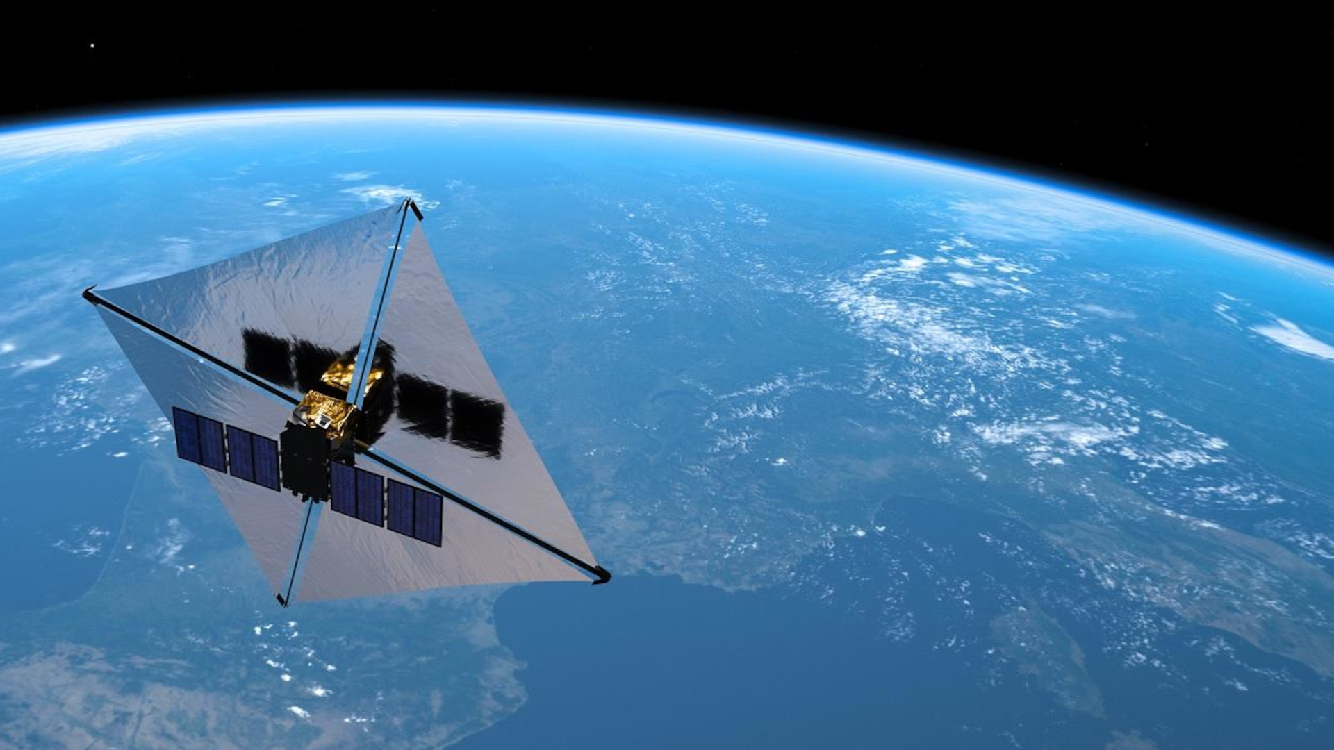 Satellit mit Bremssegel