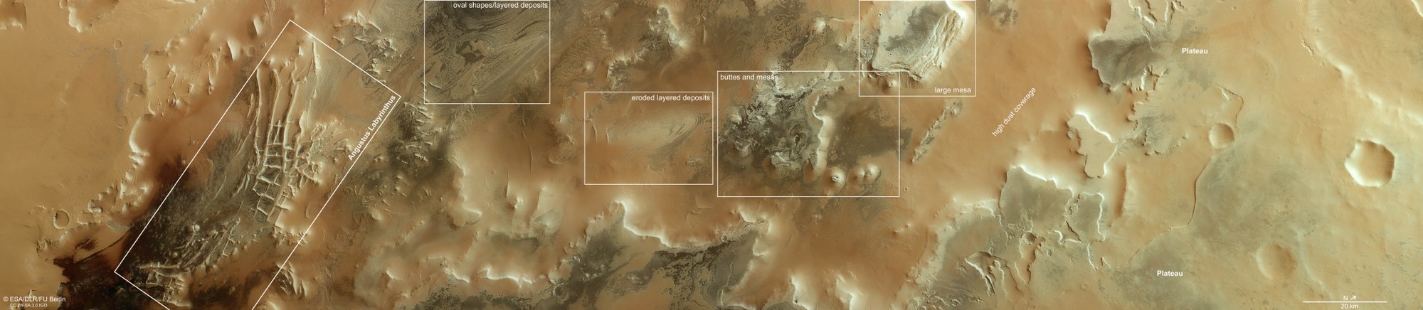 Ein annotiertes Bild der Region Angustus Labyrinthus.