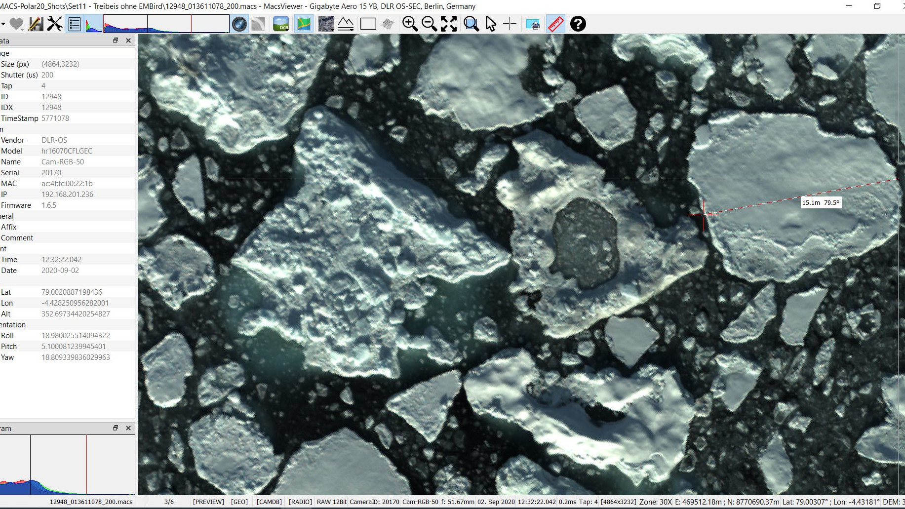 Darstellung einer Messung von Treibeis