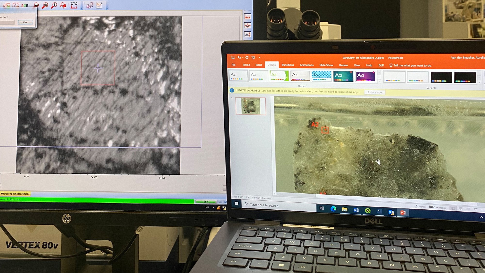 Bildschirme, die zur Untersuchung der Meteorite genutzt werden