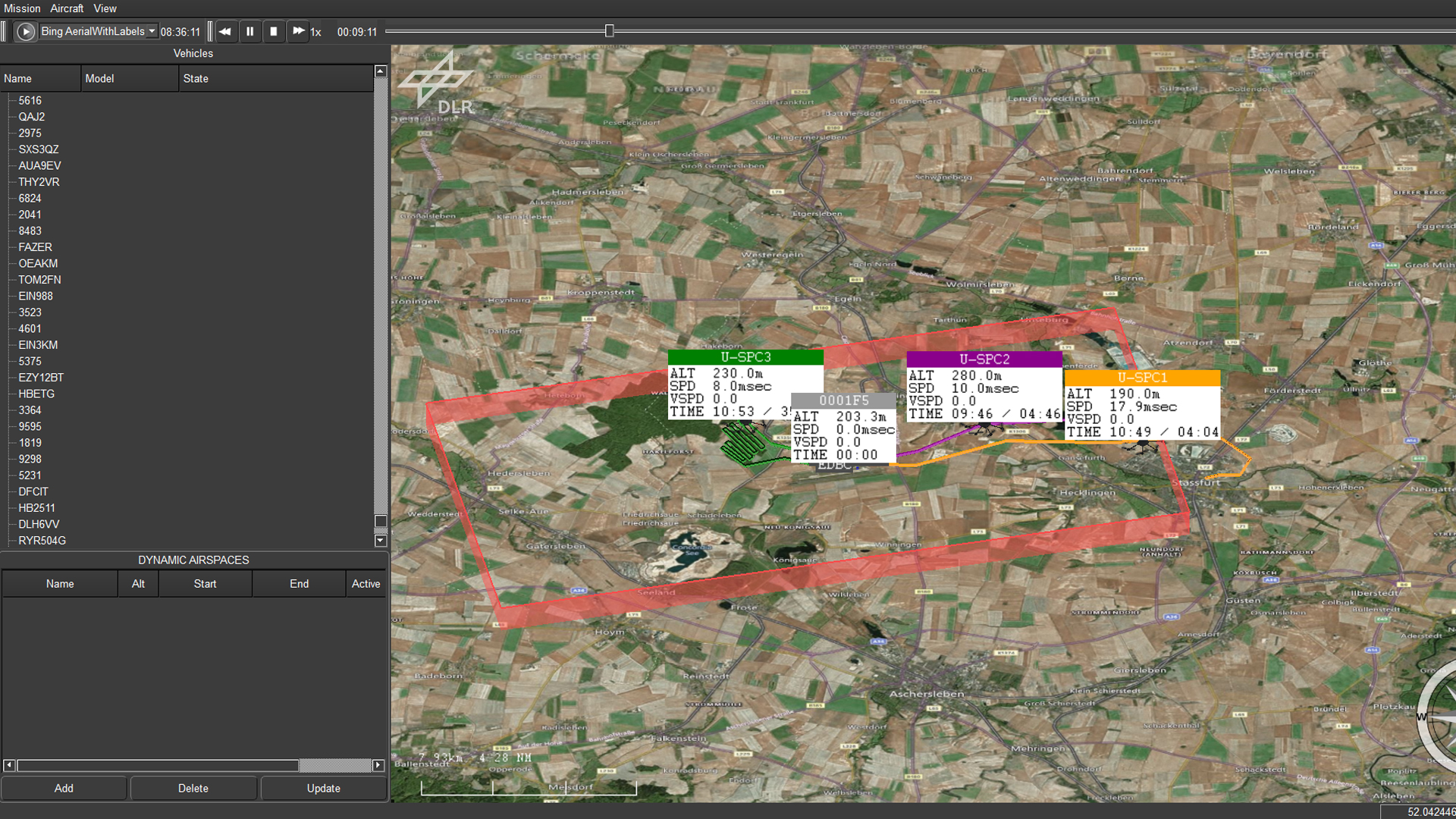 Screenshot: Kollaborative Benutzeroberfläche für die Flugsicherung mit umgebendem Luftverkehr
