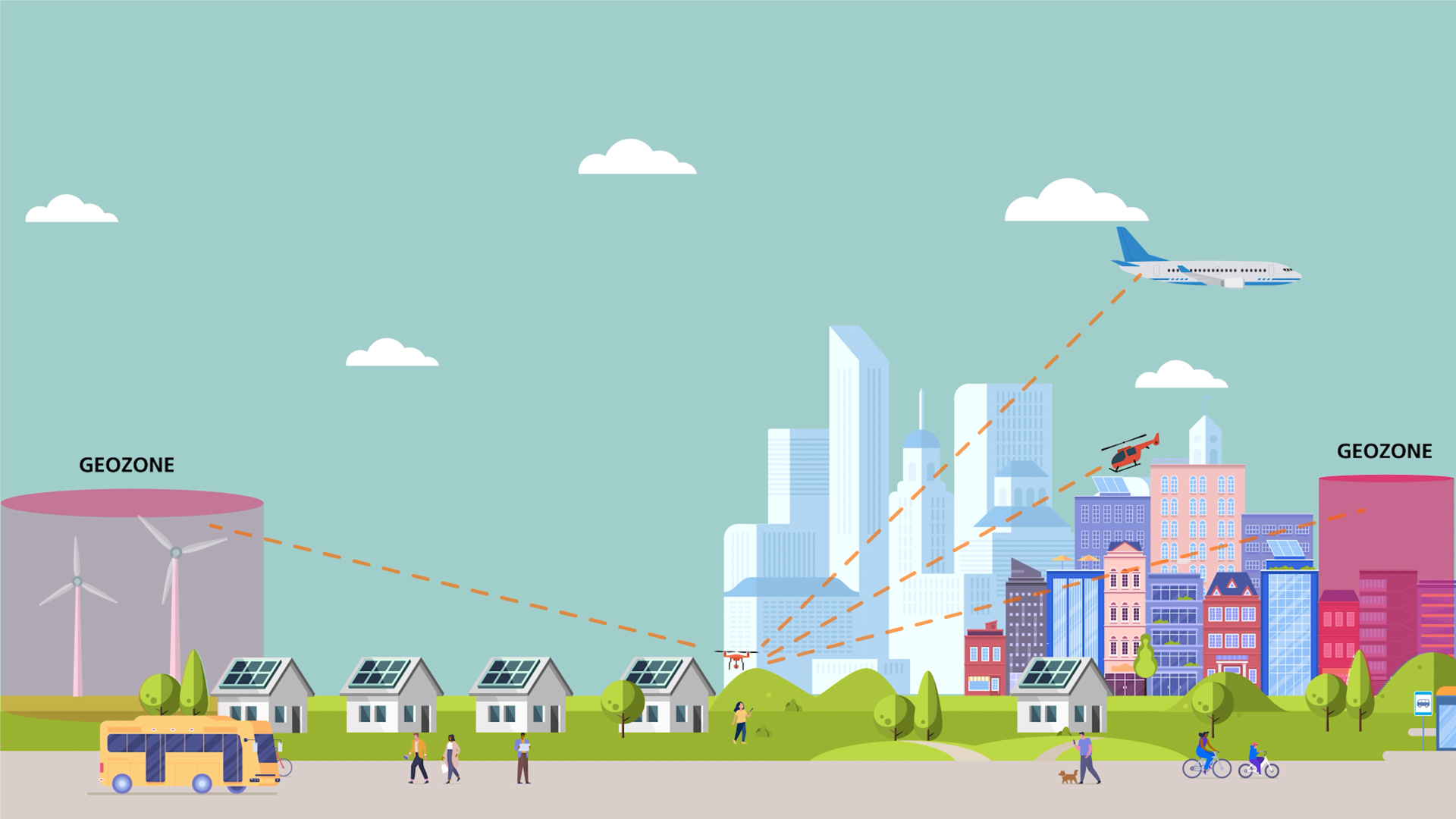 Grafische Darstellung: Konzept zur U-Space-Integration in urbanen und flughafennahen Umgebungen