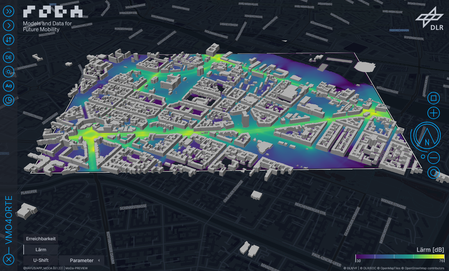Simulierte Lärmkarte von Berlin Friedrichshain-Kreuzberg