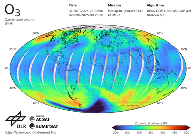 Infografik: Gesamtsäule des Ozons aus den GOME-2-Instrumenten auf MetOp-B und MetOp-C