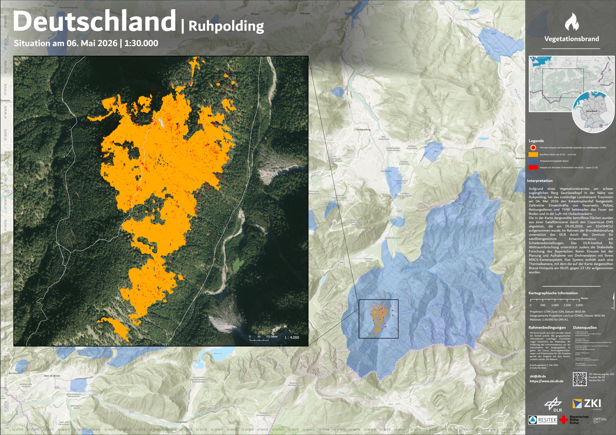 ZKI-Übersichtskarte: Brandgebiet bei Ruhpolding