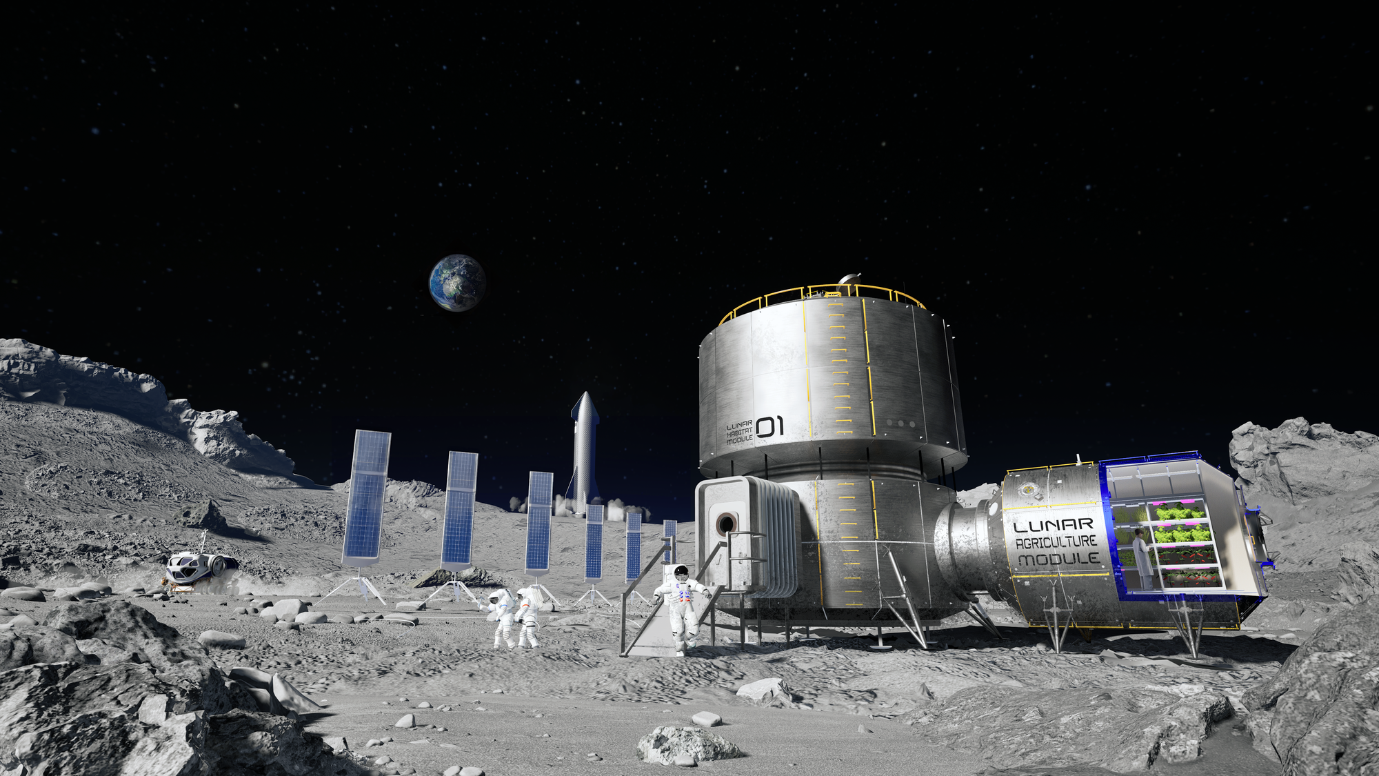 Künstlerische Darstellung des Lunar Agriculture Module – Ground Test Demonstrators auf der Mondoberfläche