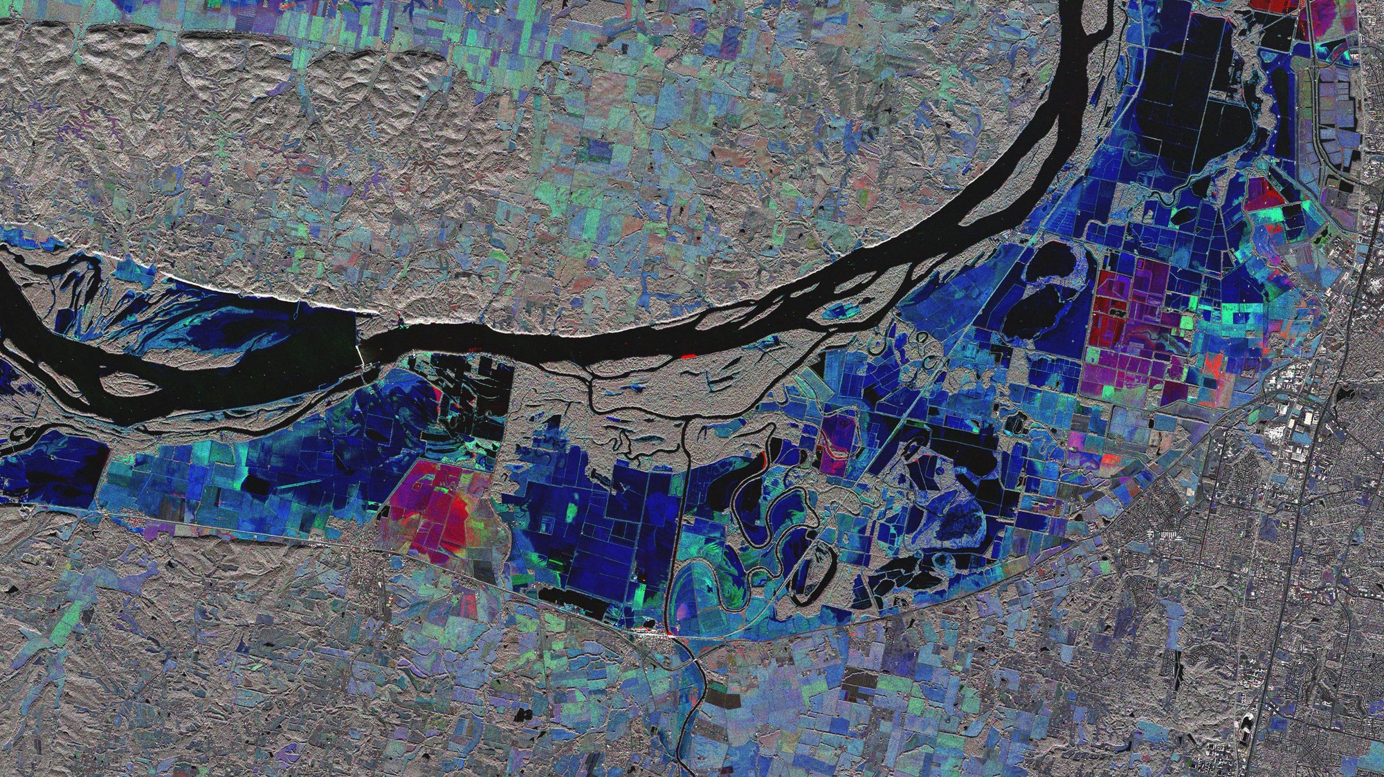 TerraSAR-X-Kartierung vom Hochwasser bei St. Louis (USA) im Juli 2008