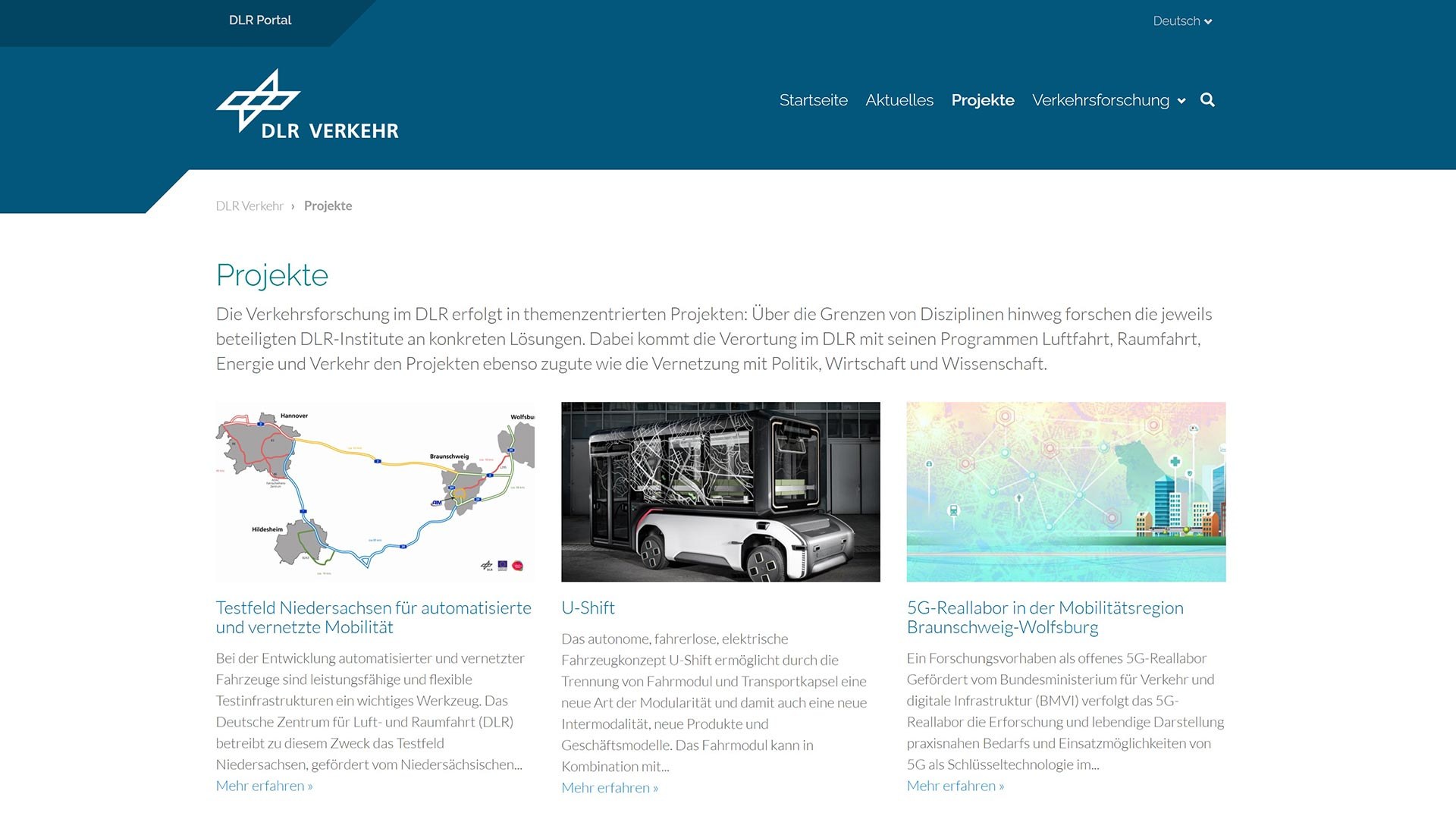 Webspecial: Die Projekte der DLR-Verkehrsforschung