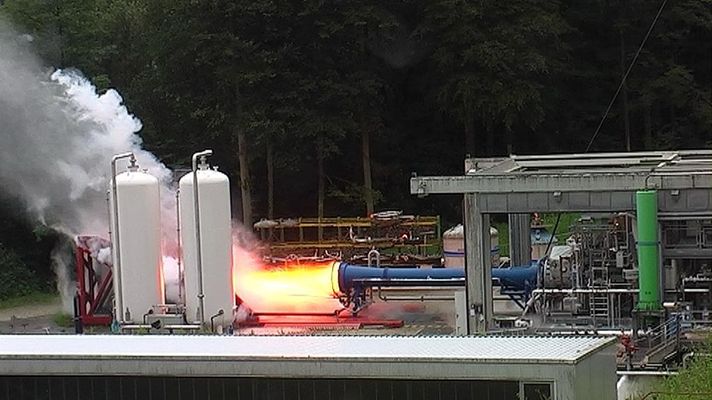 Vinci-Brennkammer während eines Heißlaufs