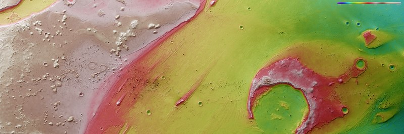 Topographische Bildkarte des Mündungsgebiets von Ares Vallis