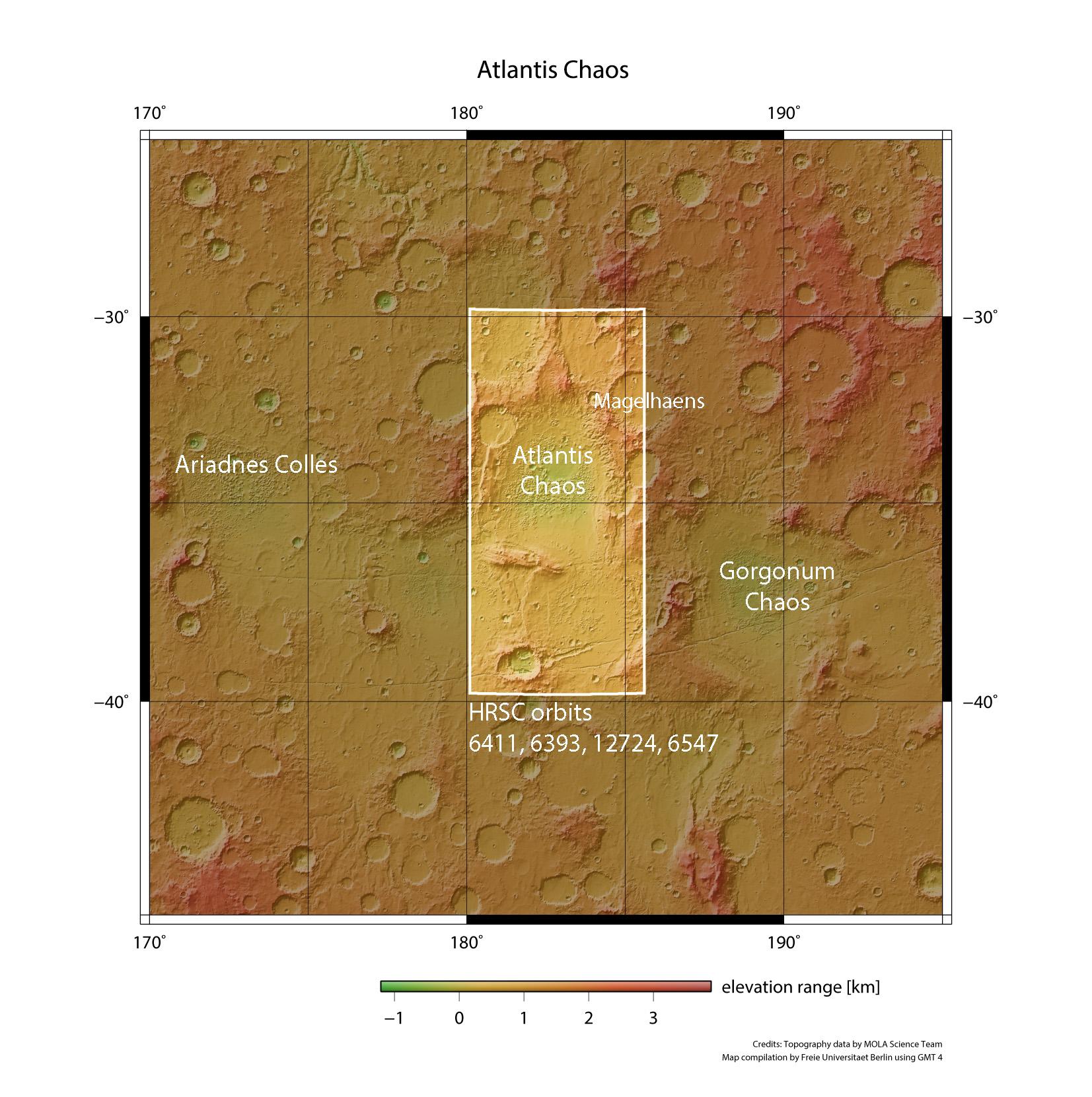 Übersicht der Region Terra Sirenum im Marshochland