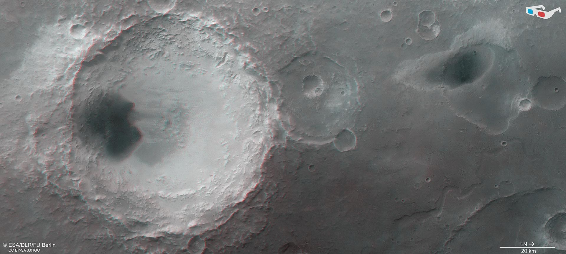 3D-Ansicht (Anaglyphenbild) der Krater