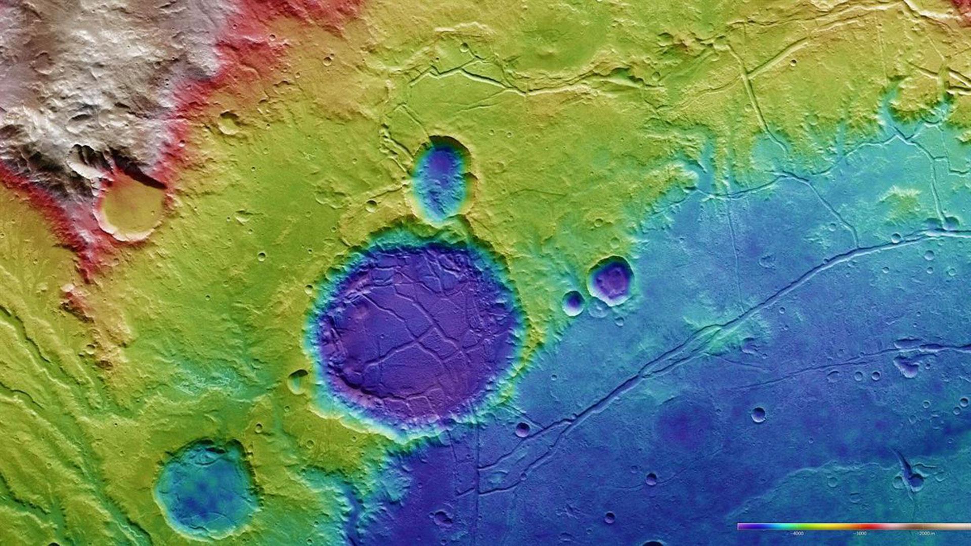 Falschfarbendarstellung der Topographie des Westteils der Arda Valles