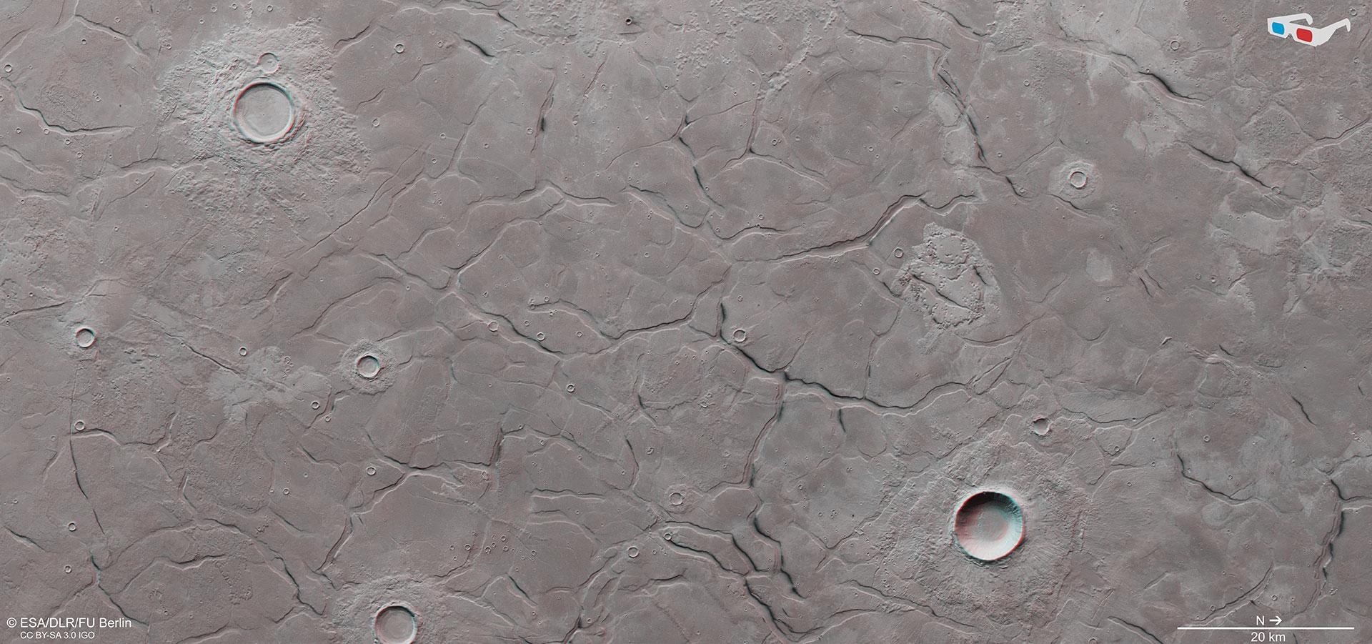 Anaglyphenbild eines Teils der Region Utopia Planitia
