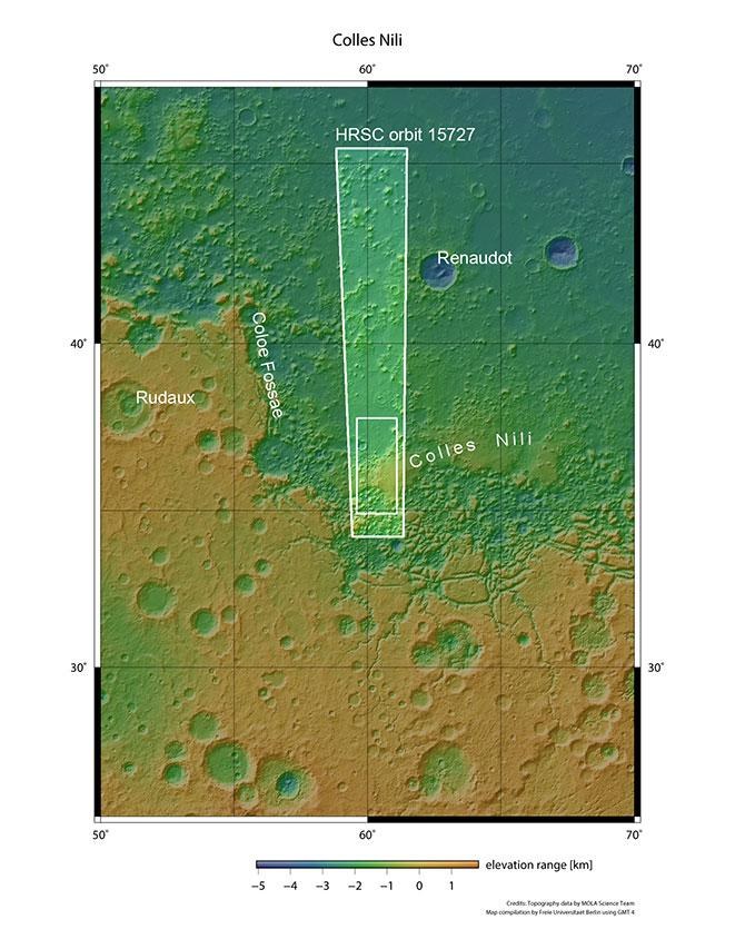 Colles Nili - Zeugenberge am Übergang vom Mars-Hochland zur Tiefebene