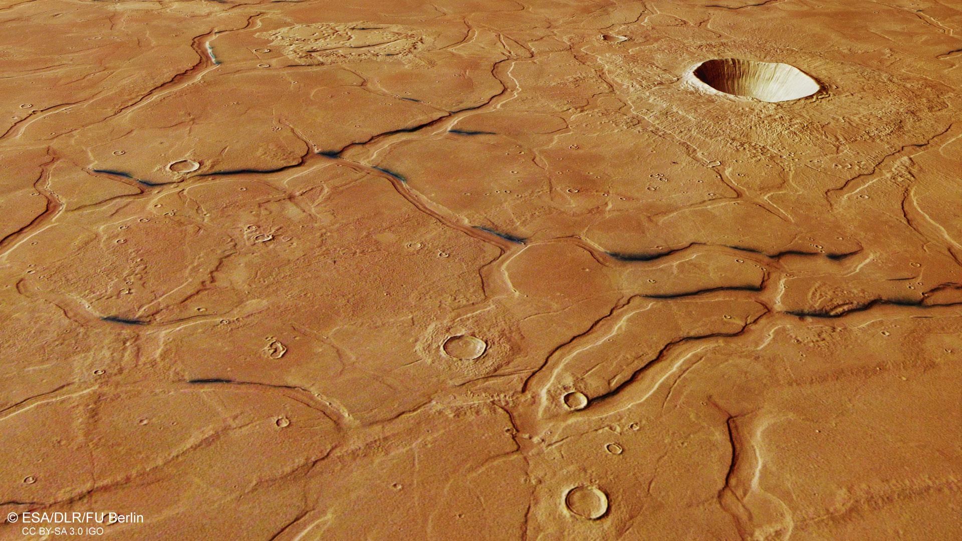 Perspektivische Ansicht des Bruchsystems in Utopia Planitia