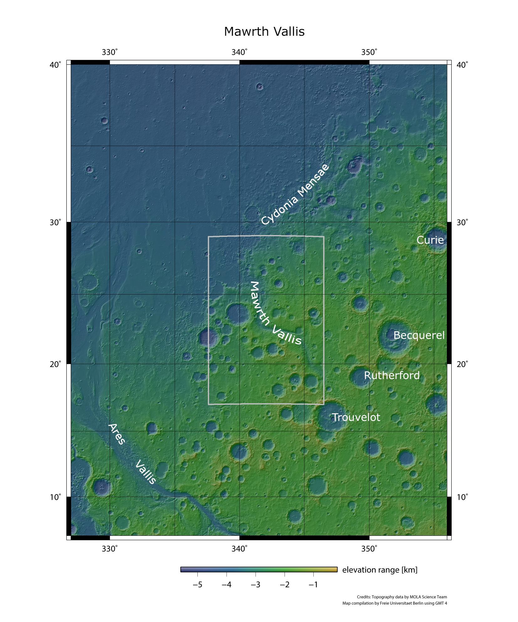 Topographische Übersichtskarte der Region um Mawrth Vallis