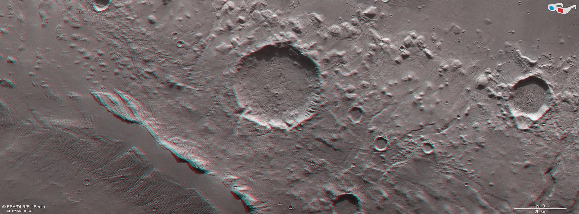 Anaglyphenbild eines Teils der Acheron Fossae