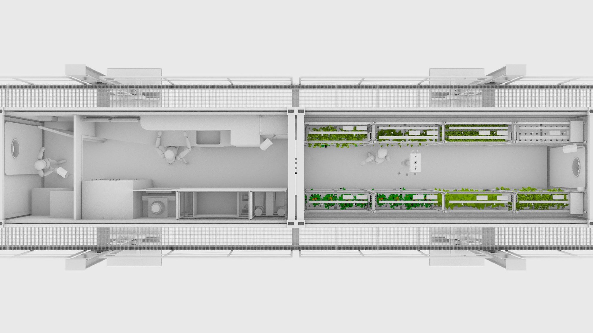 Blick in das ausgebaute Gewächshaus von oben