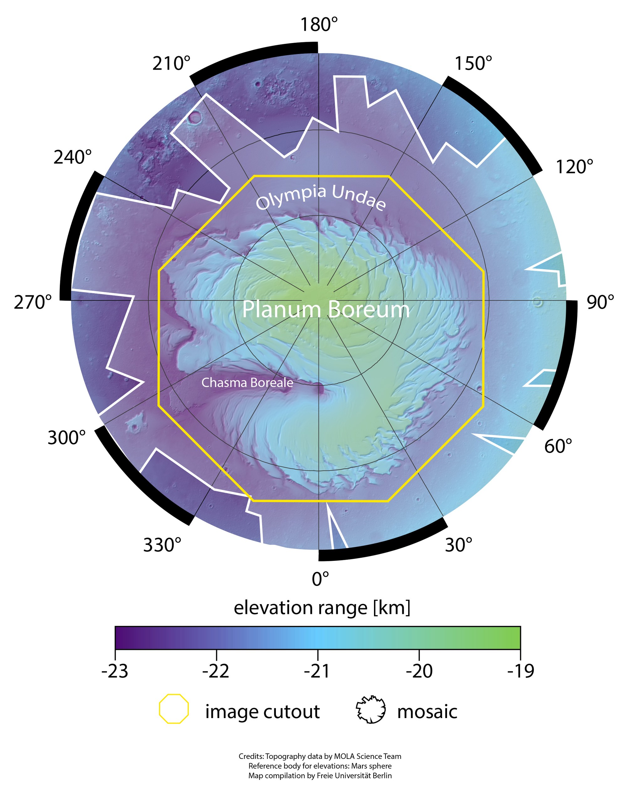 Topographische Übersichtskarte des Mars-Nordpols