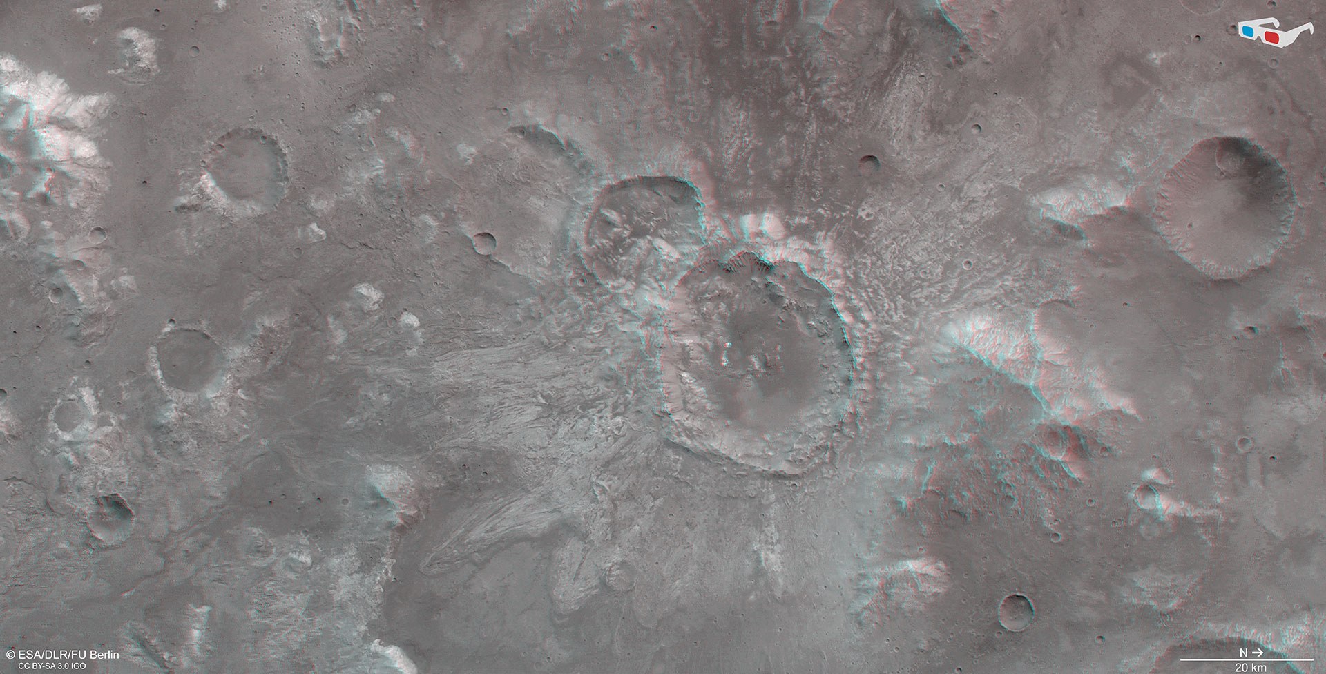 3D-Ansicht des Kraters nördlich von Hellas Planitia