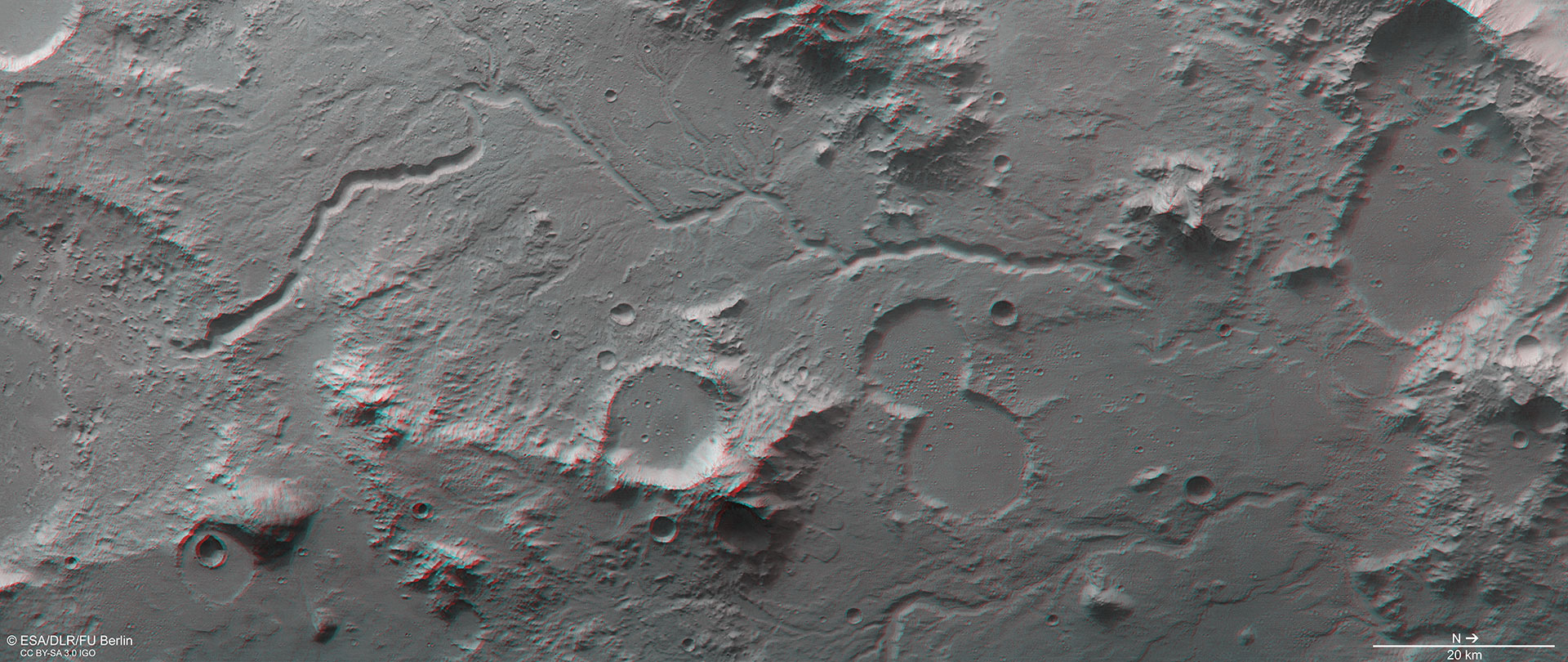 Anaglyphenbild eines Teils der Region Libya Montes