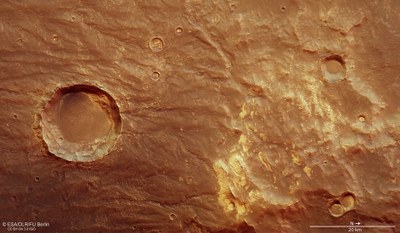 Blick auf einen Teil von Thaumasia und die Coracis-Gräben