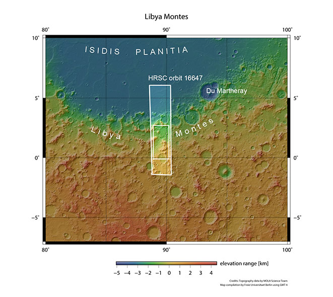 Topographische Übersichtskarte der Region Libya Montes
