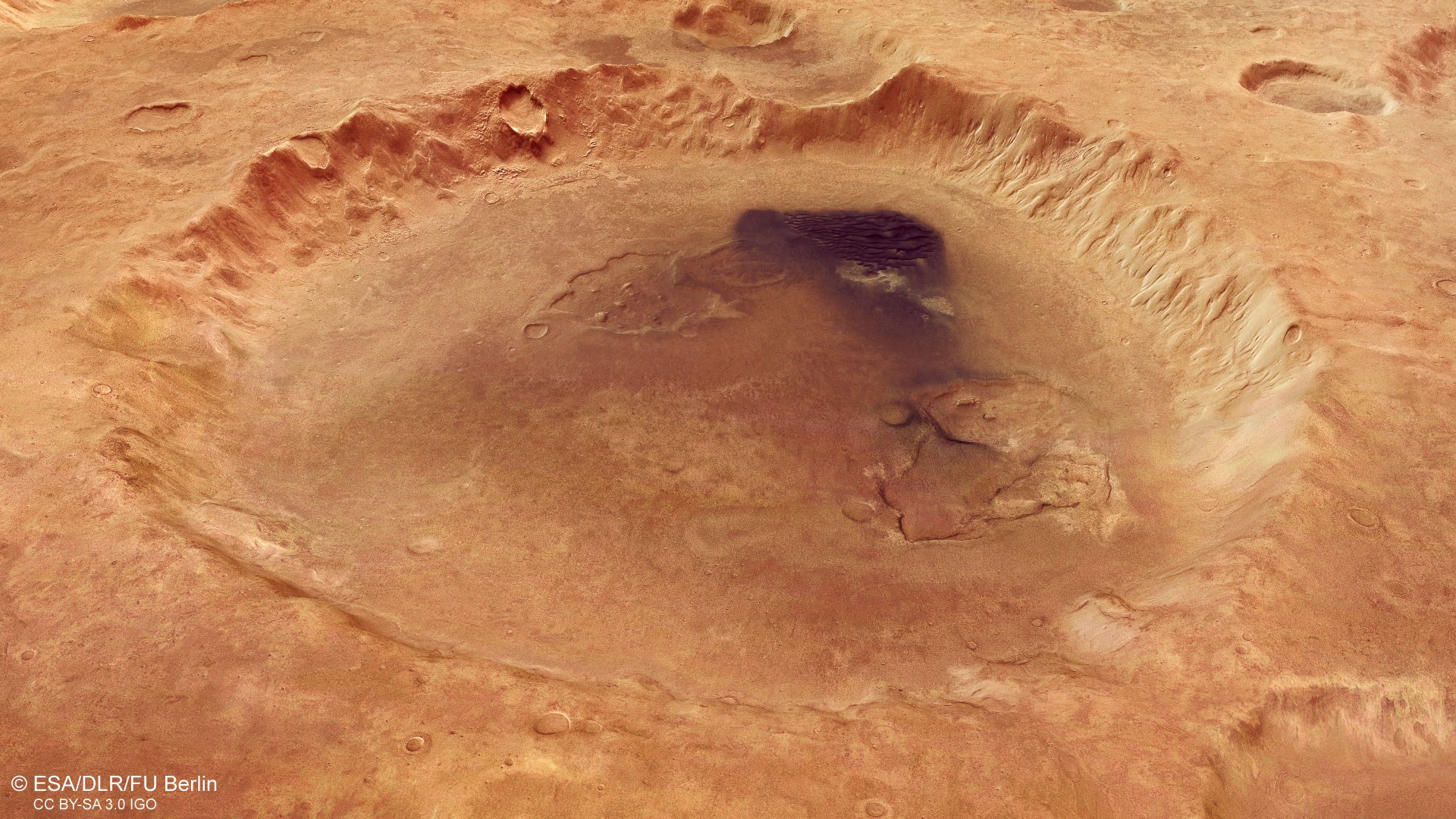 Perspektivische Ansicht des Kraters Neukum auf dem Mars