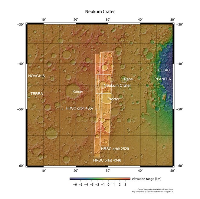 Topographische Übersichtskarte der Region Noachis Terra