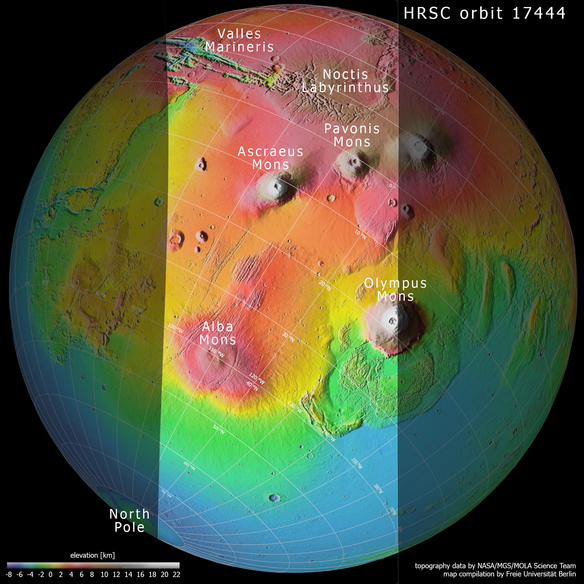 Ausdehnung des HRSC-Bildstreifens des Orbits 17.444