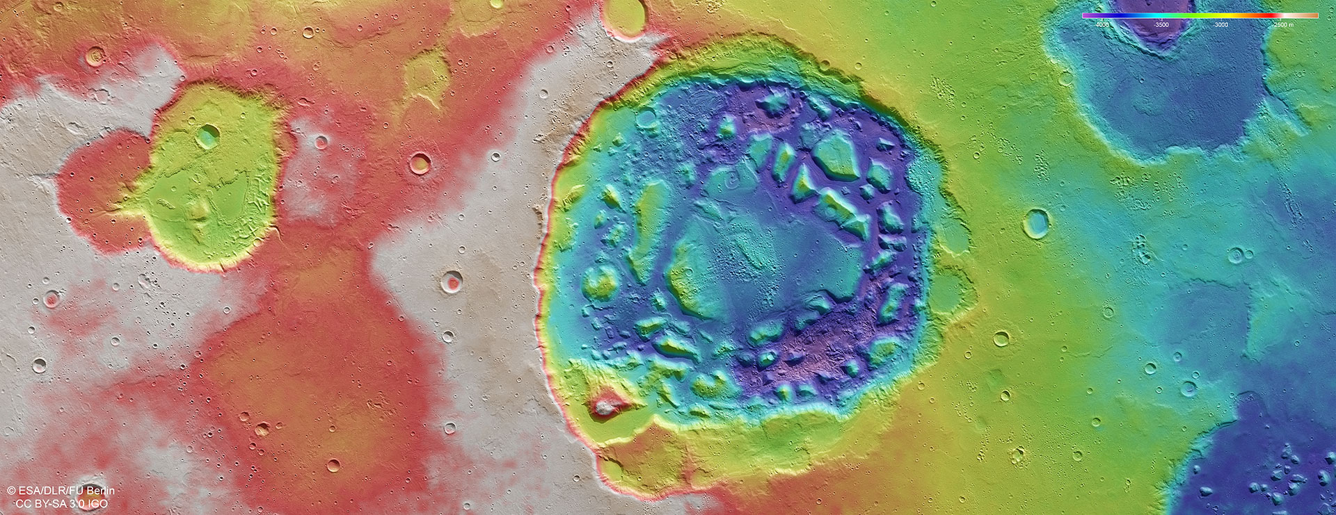 Falschfarbendarstellung der Topographie von Ismenia Patera