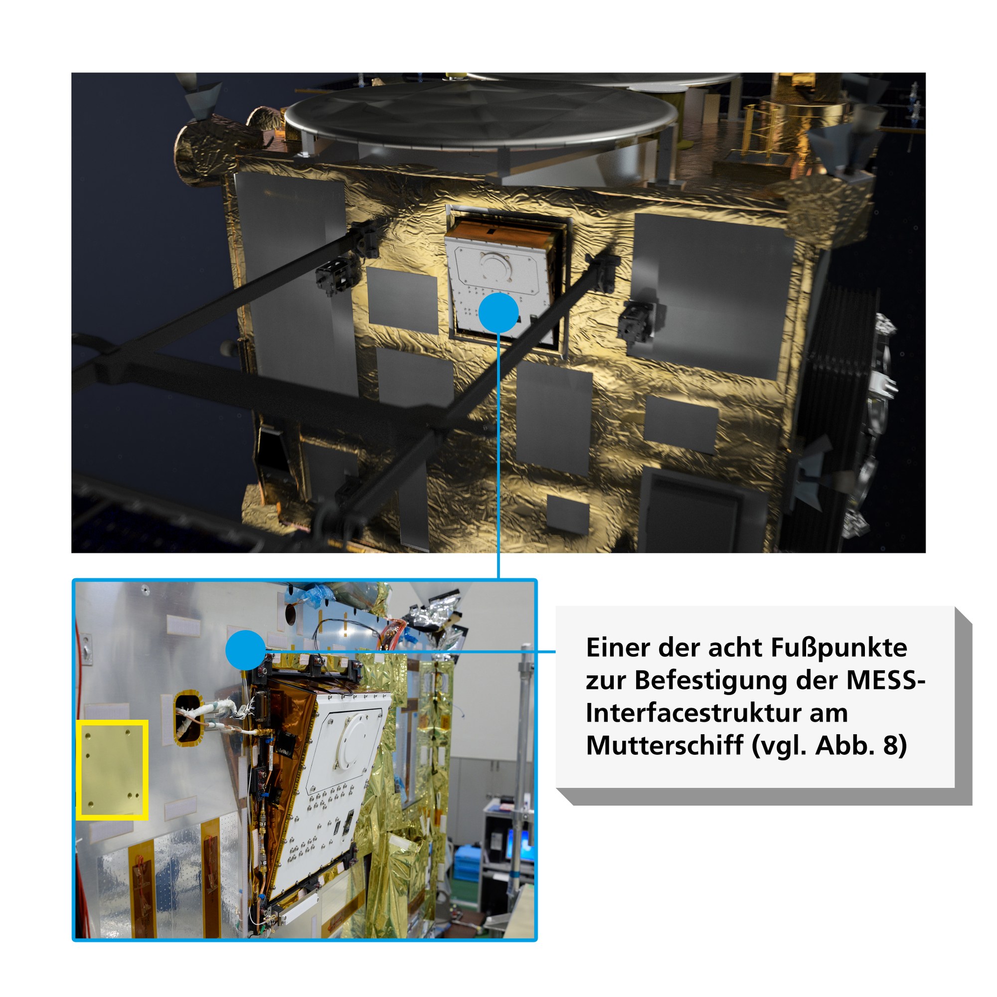 Abb. 6 und 7: Hayabusa2-Mutterschiff mit MASCOT in der Seitenwand